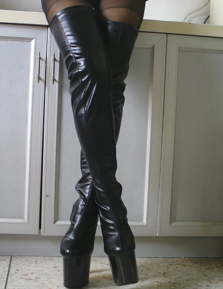 Pole Dance Shoes Black Sexy Boots Thigh High Boots Women Platform Almond Toe Stiletto Heel Over The Knee Boots 5 Pole Dance Shoes Black Sexy Boots Thigh High Boots Women Platform Almond Toe Stiletto Heel Over The Knee Boots - Image 5