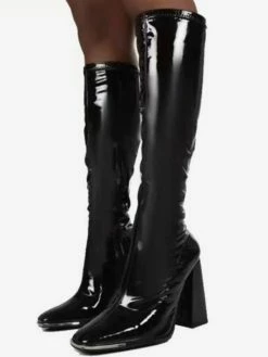 Women's Knee High Boots Patent PU Upper Chunky Heel Boots -winter shoes Sales 2023 08a175a7 c7a5 476b b933 138b5bbe71eb