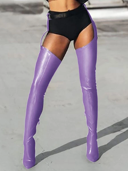 Black Sexy Thigh High Heel Boots Pointy Toe Belted Stiletto Heel Boots 7 Black Sexy Thigh High Heel Boots Pointy Toe Belted Stiletto Heel Boots - Image 7