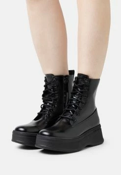 Calvin Klein Pitched Combat- Lace-Up Ankle Boots - Black