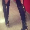 Black Thigh High Boots Womens Zipped Pointed Toe Stiletto Heel Boots
