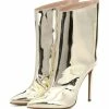 Women Ankle Boots Leather Light Gold Pointed Toe Bright Leather Stiletto Heel High Heel Boots