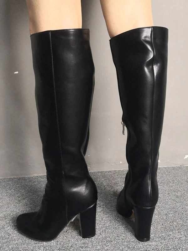 Knee High Boots Womens Black Round Toe Chunky Heel Daily Casual Boots 5 Knee High Boots Womens Black Round Toe Chunky Heel Daily Casual Boots - Image 5