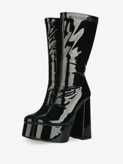 Women's Platform Chunky Heel Mid Calf Boots Patent Bright Leather High Heel Boots -winter shoes Sales 2023 16182e15 b63d 4581 be14 87488245ff8c