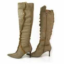 Cesare Paciotti Taupe Suede Sheepskin Leather Boots Slim Heels Pointed Toe 39 Beige Light Brown -winter shoes Sales 2023 167551 4