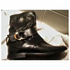 Gucci Buckled Ankle Boots With Bamboo Ring In Black Leather -winter shoes Sales 2023 178545 8