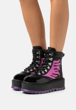 KOI FOOTWEAR Helios Hologram Flame Boots - Platform Ankle Boots - Purple