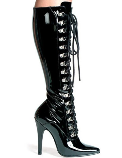 Black 4 1/10" High Heel Lace-Up Patent Leather Womens Sexy Boots 1 Black 4 1/10" High Heel Lace-Up Patent Leather Womens Sexy Boots