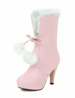 White Xmas Winter Boots Fur Top High Heel Platform Boots -winter shoes Sales 2023 201612091606117931456