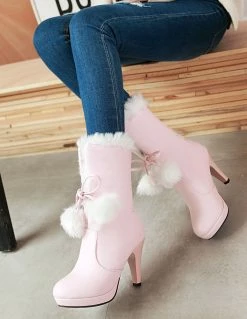 White Xmas Winter Boots Fur Top High Heel Platform Boots -winter shoes Sales 2023 201612091606119242575