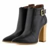 High Heel Booties Black Pointed Toe Buckle Detail Ankle Boots For Women