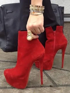 High Heel Booties Red Platform Zip Up Ankle Boots For Women