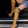 Platform Thigh High Boots Womens Nubuck Lace Up Almond Toe Stiletto Heel Over The Knee Boots