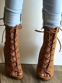 Brown Sandal Booties High Heel Peep Toe US 4-US13 Lace Up Nubuck Ankle Boots For Women -winter shoes Sales 2023 201710130947176186985