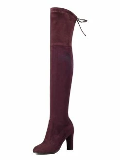 Thigh High Boots Womens Stretch Satin Sanding Lace Up Round Toe Chunky Heel Over The Knee Boots -winter shoes Sales 2023 201710181609331559152