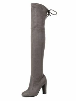 Thigh High Boots Womens Stretch Satin Sanding Lace Up Round Toe Chunky Heel Over The Knee Boots -winter shoes Sales 2023 20171018160933510116