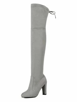 Thigh High Boots Womens Stretch Satin Sanding Lace Up Round Toe Chunky Heel Over The Knee Boots -winter shoes Sales 2023 201710181609338856493