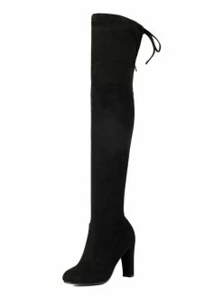 Thigh High Boots Womens Stretch Satin Sanding Lace Up Round Toe Chunky Heel Over The Knee Boots -winter shoes Sales 2023 201710181609342403267
