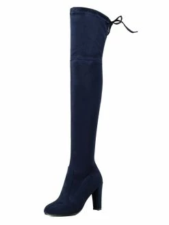 Thigh High Boots Womens Stretch Satin Sanding Lace Up Round Toe Chunky Heel Over The Knee Boots -winter shoes Sales 2023 201710181609345814053