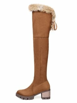 Over The Knee Boots Womens Micro Suede Faux Fur Round Toe Chunky Heel Thigh High Boots -winter shoes Sales 2023 201711081601111448248