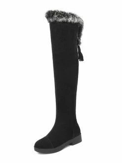 Womens Thigh High Boots Micro Suede Faux Fur Round Toe Low Chunky Heel Winter Boots 8 Womens Thigh High Boots Micro Suede Faux Fur Round Toe Low Chunky Heel Winter Boots -winter shoes Sales 2023 201711151137437326655