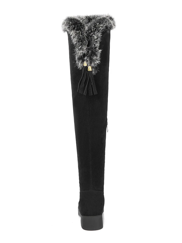 Womens Thigh High Boots Micro Suede Faux Fur Round Toe Low Chunky Heel Winter Boots 5 Womens Thigh High Boots Micro Suede Faux Fur Round Toe Low Chunky Heel Winter Boots - Image 5