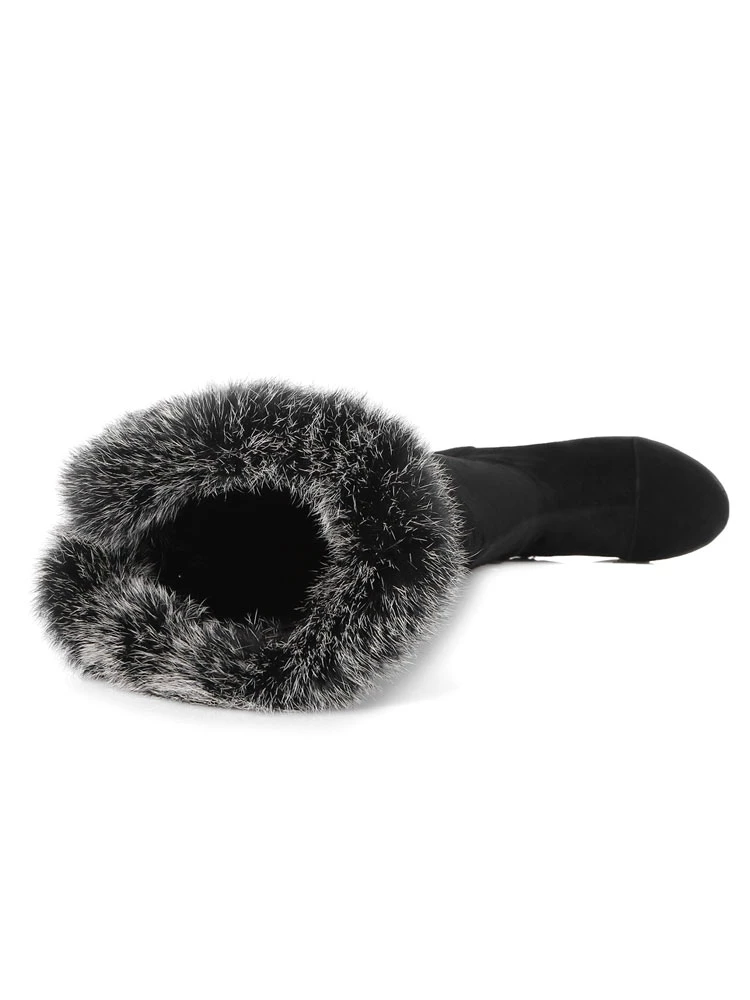 Womens Thigh High Boots Micro Suede Faux Fur Round Toe Low Chunky Heel Winter Boots 6 Womens Thigh High Boots Micro Suede Faux Fur Round Toe Low Chunky Heel Winter Boots - Image 6