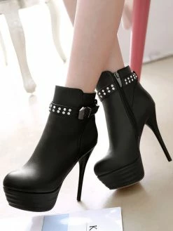 Brown Ankle Boots Women High Heel Booties Platform Round Toe Rhinestones Booties -winter shoes Sales 2023 201712051514201511168