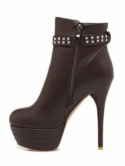 Brown Ankle Boots Women High Heel Booties Platform Round Toe Rhinestones Booties -winter shoes Sales 2023 2017120515142071413