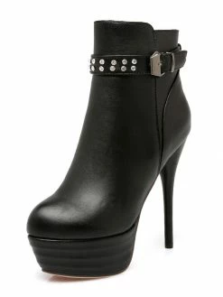 Brown Ankle Boots Women High Heel Booties Platform Round Toe Rhinestones Booties -winter shoes Sales 2023 201712051514209858013