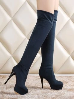 Platform Over The Knee Boots Womens Elastic Fabric Round Toe Stiletto Heel Thigh High Boots -winter shoes Sales 2023 201712051514408899206