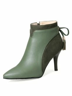 High Heel Booties Women Ankle Boots Hunter Green Pointed Toe Booties