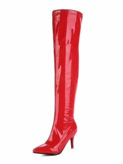 Womens Thigh High Boots Patent Leather Pointed Toe Bright Leather Stiletto Heel Boots