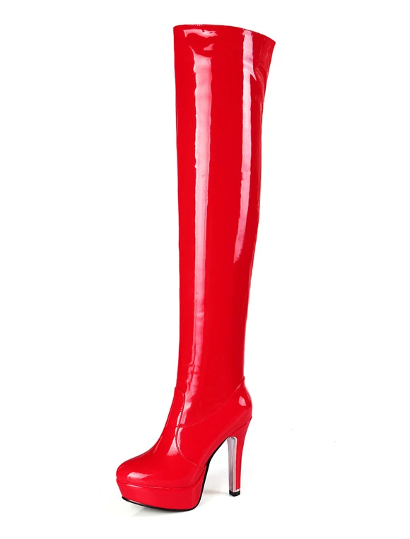 Platform Thigh High Boots Womens Patent Bright Leather Round Toe Stiletto Heel Over The Knee Boots 1 Platform Thigh High Boots Womens Patent Bright Leather Round Toe Stiletto Heel Over The Knee Boots