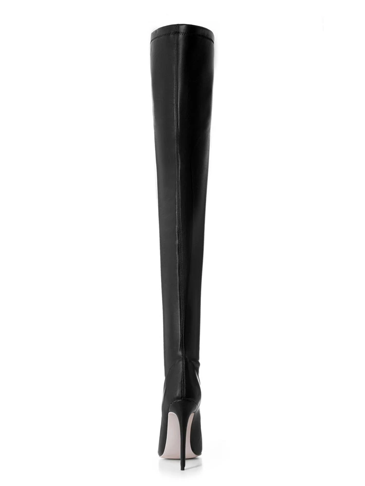 Black Thigh High Boots Womens Pointed Toe Stiletto Heel Over The Knee Boots 4 Black Thigh High Boots Womens Pointed Toe Stiletto Heel Over The Knee Boots - Image 4
