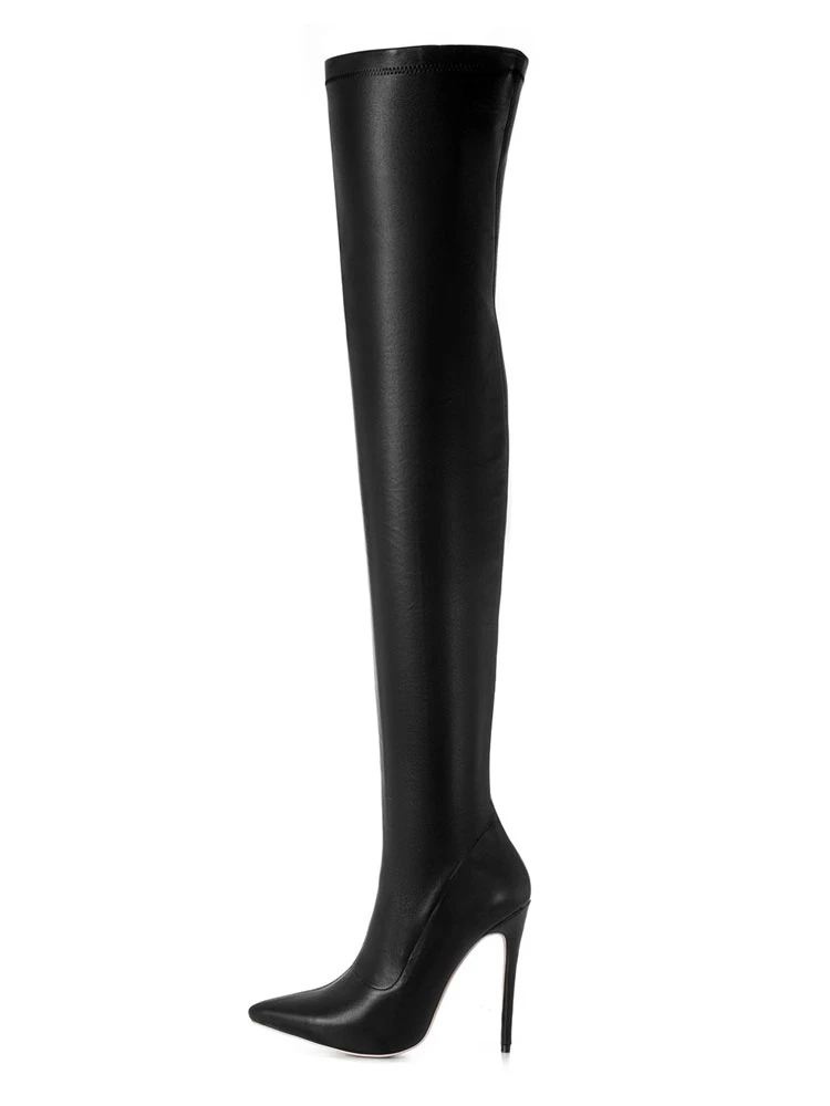 Black Thigh High Boots Womens Pointed Toe Stiletto Heel Over The Knee Boots 2 Black Thigh High Boots Womens Pointed Toe Stiletto Heel Over The Knee Boots - Image 2