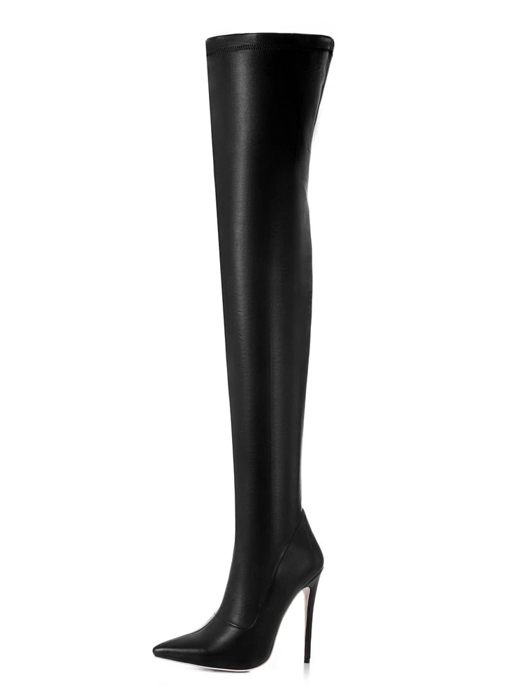 Black Thigh High Boots Womens Pointed Toe Stiletto Heel Over The Knee Boots 1 Black Thigh High Boots Womens Pointed Toe Stiletto Heel Over The Knee Boots