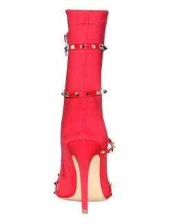 Red Ankle Boots High Heel Booties Pointed Toe Rivets Strappy Stretch Boots -winter shoes Sales 2023 201807161743556874156