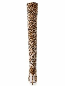 Black Thigh High Boots Womens Elastic Fabric Leopard Print Pointed Toe Stiletto Heel Over The Knee Boots -winter shoes Sales 2023 201808171830410552095