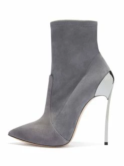 Grey High Heel Boots Women Dress Shoes Suede Pointed Toe Stiletto Heel Short Booties -winter shoes Sales 2023 201808171830436757075
