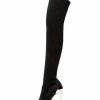 Black Thigh High Boots Womens Elastic Fabric Pointed Toe Stiletto Heel Over The Knee Boots