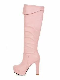 Platform Knee High Boots Womens Almond Toe Chunky Bright Leather Heel Boots -winter shoes Sales 2023 201809121712000267089