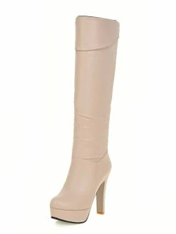 Platform Knee High Boots Womens Almond Toe Chunky Bright Leather Heel Boots -winter shoes Sales 2023 20180912171200905310