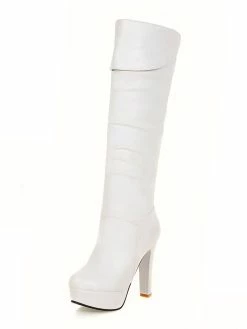 Platform Knee High Boots Womens Almond Toe Chunky Bright Leather Heel Boots -winter shoes Sales 2023 201809121712011541242