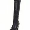Platform Knee High Boots Womens Almond Toe Chunky Bright Leather Heel Boots