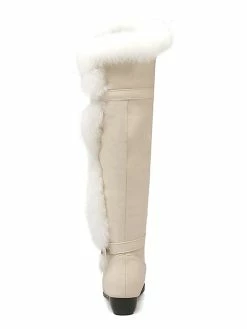 Knee High Boots Womens And Faux Fur Round Toe Low Chunky Heel Boots -winter shoes Sales 2023 201809121712114255361