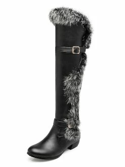 Knee High Boots Womens And Faux Fur Round Toe Low Chunky Heel Boots -winter shoes Sales 2023 201809121712122842856