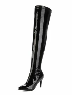 Thigh High Boots Womens Patent Pointed Toe Stiletto Bright Leather Heel Over The Knee Boots