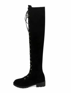 Thigh High Boots Womens Micro Suede Lace Up Round Toe Chunky Heel Over The Knee Boots -winter shoes Sales 2023 201809131851282258130