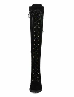 Thigh High Boots Womens Micro Suede Lace Up Round Toe Chunky Heel Over The Knee Boots -winter shoes Sales 2023 201809131851285022749